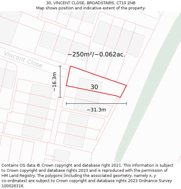30, VINCENT CLOSE, BROADSTAIRS, CT10 2NB: Plot and title map