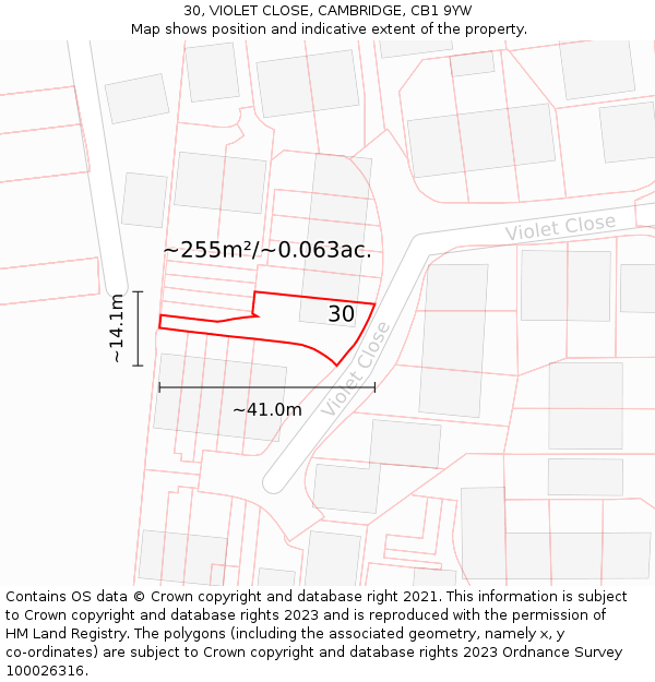 30, VIOLET CLOSE, CAMBRIDGE, CB1 9YW: Plot and title map
