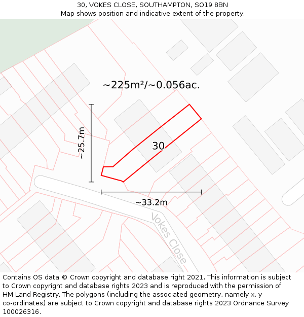 30, VOKES CLOSE, SOUTHAMPTON, SO19 8BN: Plot and title map