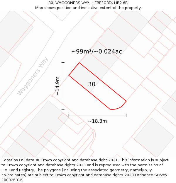 30, WAGGONERS WAY, HEREFORD, HR2 6RJ: Plot and title map