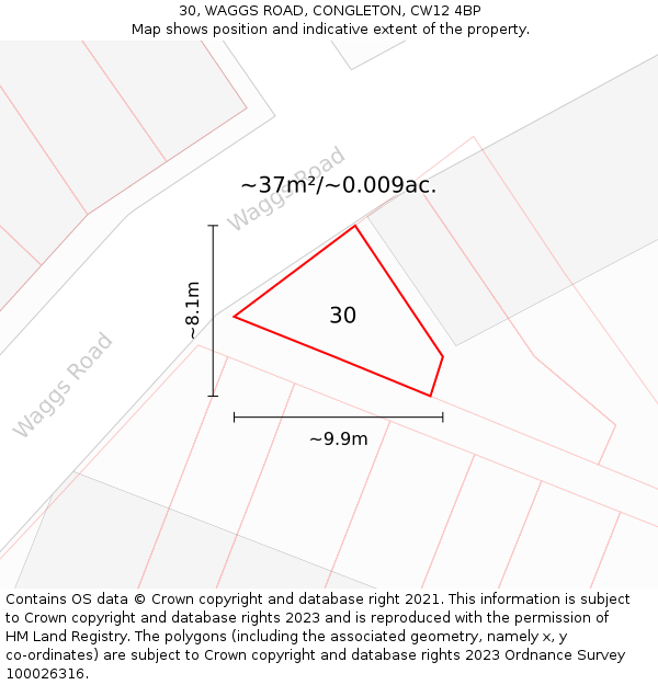 30, WAGGS ROAD, CONGLETON, CW12 4BP: Plot and title map