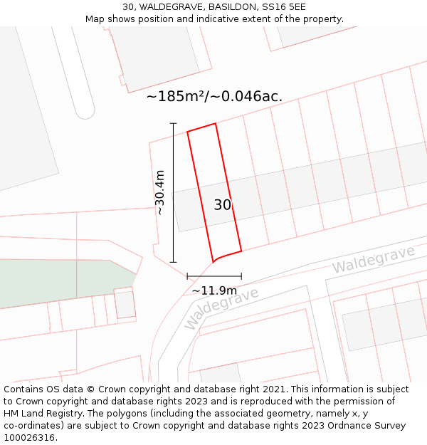 30, WALDEGRAVE, BASILDON, SS16 5EE: Plot and title map