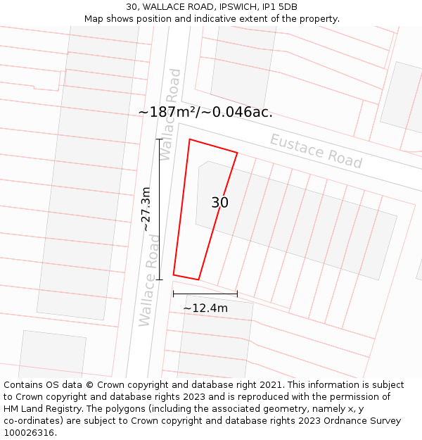 30, WALLACE ROAD, IPSWICH, IP1 5DB: Plot and title map