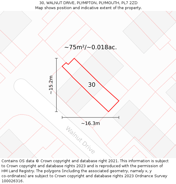 30, WALNUT DRIVE, PLYMPTON, PLYMOUTH, PL7 2ZD: Plot and title map