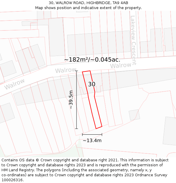 30, WALROW ROAD, HIGHBRIDGE, TA9 4AB: Plot and title map