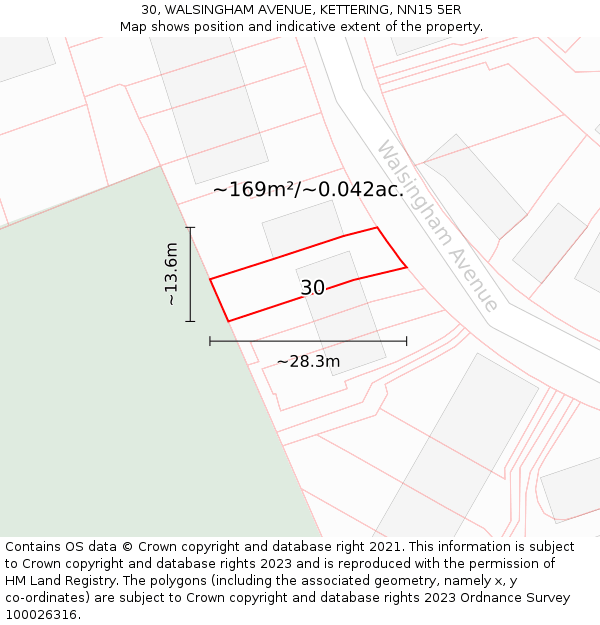 30, WALSINGHAM AVENUE, KETTERING, NN15 5ER: Plot and title map