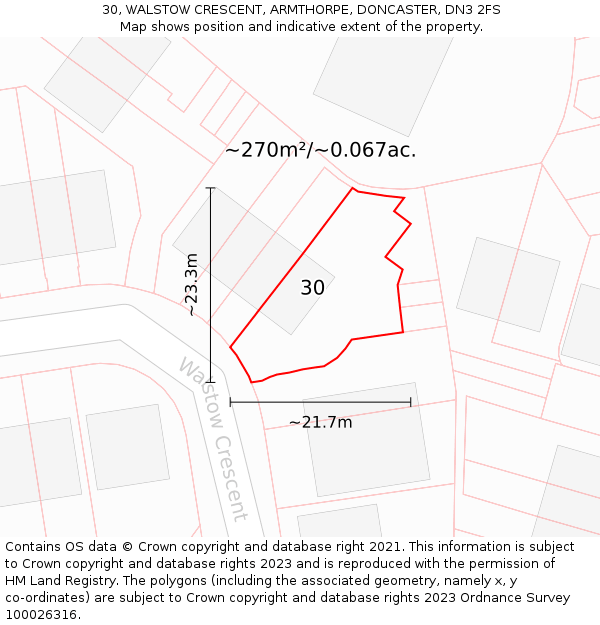 30, WALSTOW CRESCENT, ARMTHORPE, DONCASTER, DN3 2FS: Plot and title map