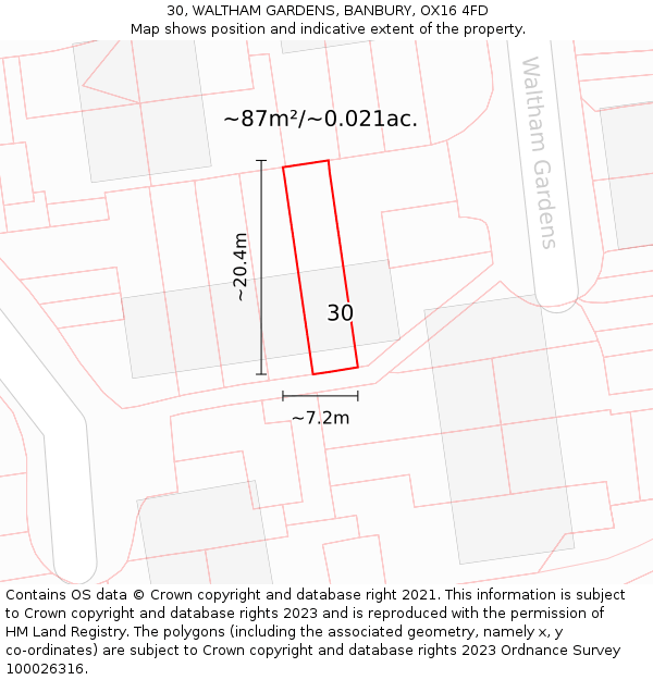 30, WALTHAM GARDENS, BANBURY, OX16 4FD: Plot and title map