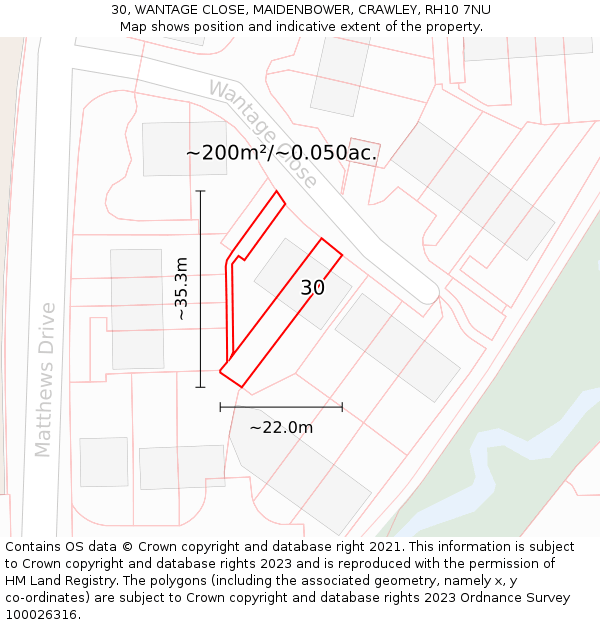 30, WANTAGE CLOSE, MAIDENBOWER, CRAWLEY, RH10 7NU: Plot and title map