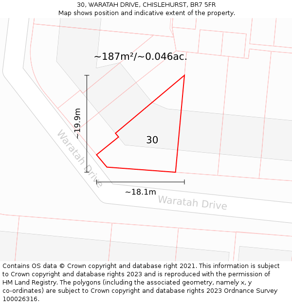 30, WARATAH DRIVE, CHISLEHURST, BR7 5FR: Plot and title map