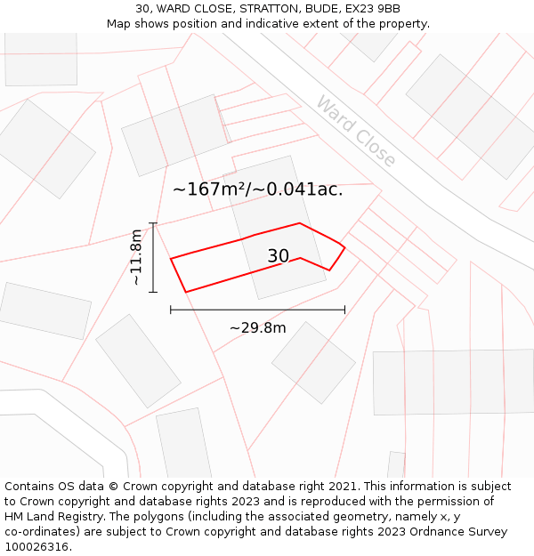 30, WARD CLOSE, STRATTON, BUDE, EX23 9BB: Plot and title map