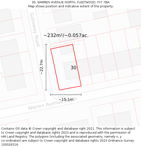 30, WARREN AVENUE NORTH, FLEETWOOD, FY7 7BA: Plot and title map