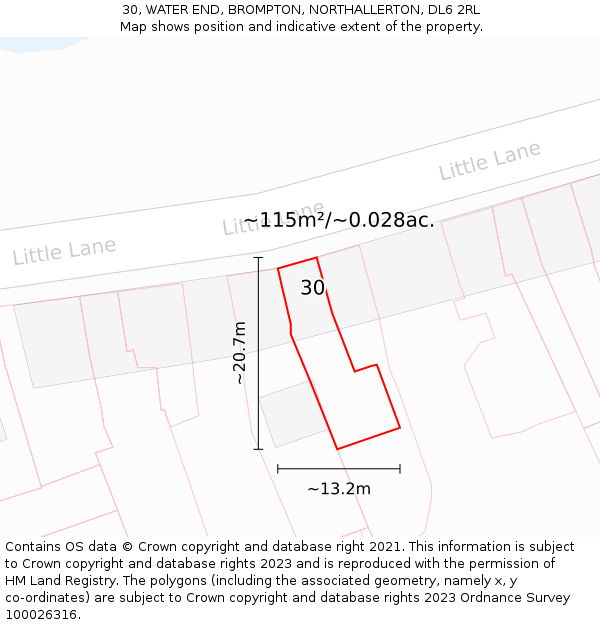 30, WATER END, BROMPTON, NORTHALLERTON, DL6 2RL: Plot and title map