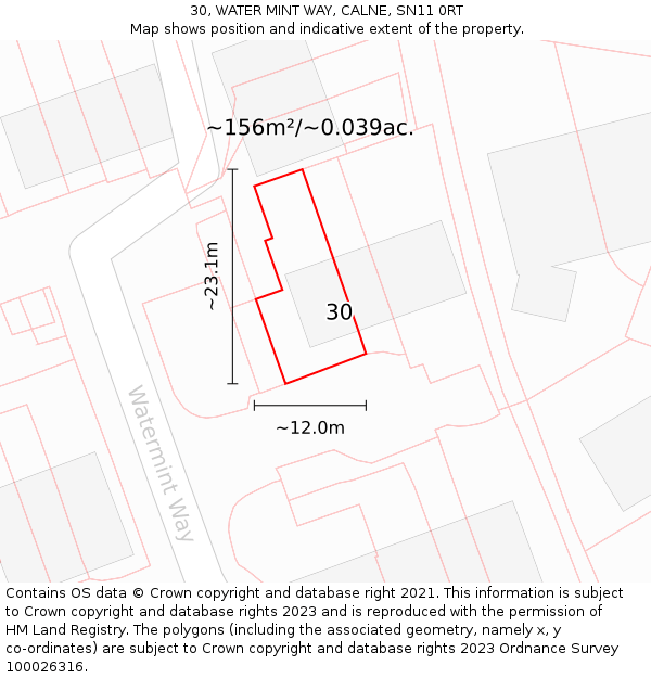 30, WATER MINT WAY, CALNE, SN11 0RT: Plot and title map