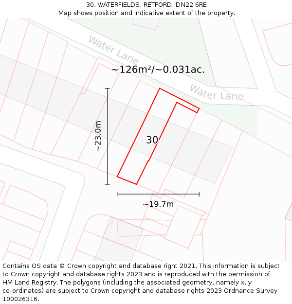 30, WATERFIELDS, RETFORD, DN22 6RE: Plot and title map