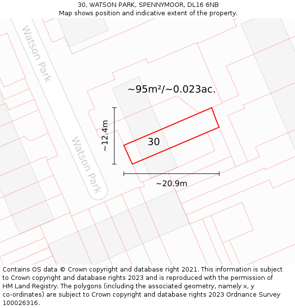 30, WATSON PARK, SPENNYMOOR, DL16 6NB: Plot and title map