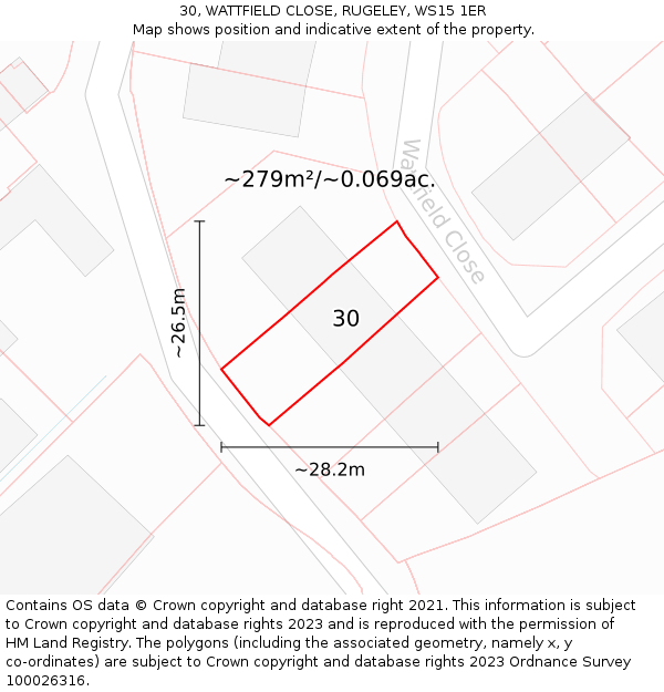 30, WATTFIELD CLOSE, RUGELEY, WS15 1ER: Plot and title map