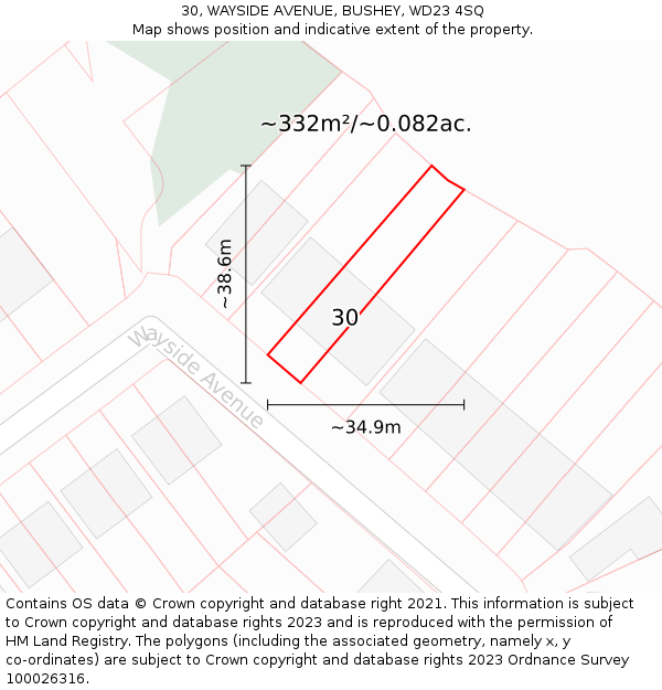 30, WAYSIDE AVENUE, BUSHEY, WD23 4SQ: Plot and title map