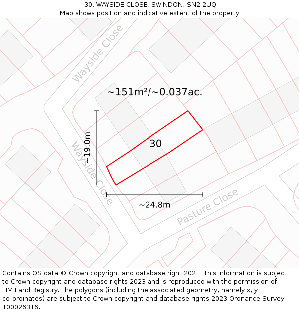 30, WAYSIDE CLOSE, SWINDON, SN2 2UQ: Plot and title map
