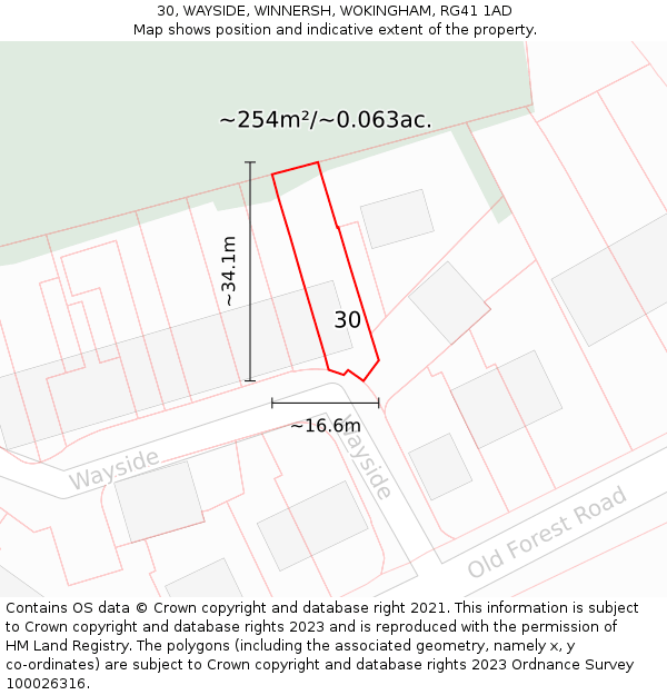 30, WAYSIDE, WINNERSH, WOKINGHAM, RG41 1AD: Plot and title map