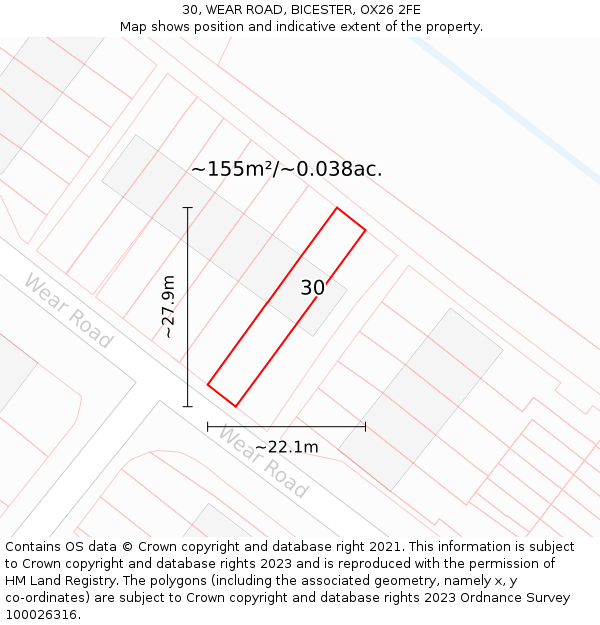 30, WEAR ROAD, BICESTER, OX26 2FE: Plot and title map