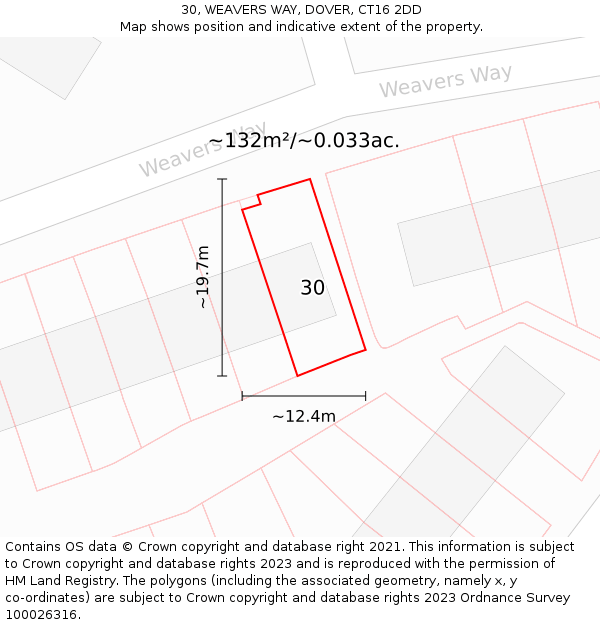 30, WEAVERS WAY, DOVER, CT16 2DD: Plot and title map
