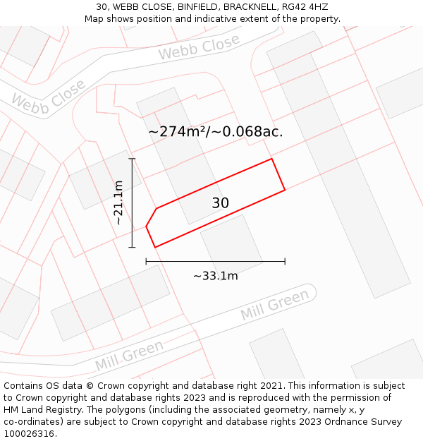 30, WEBB CLOSE, BINFIELD, BRACKNELL, RG42 4HZ: Plot and title map