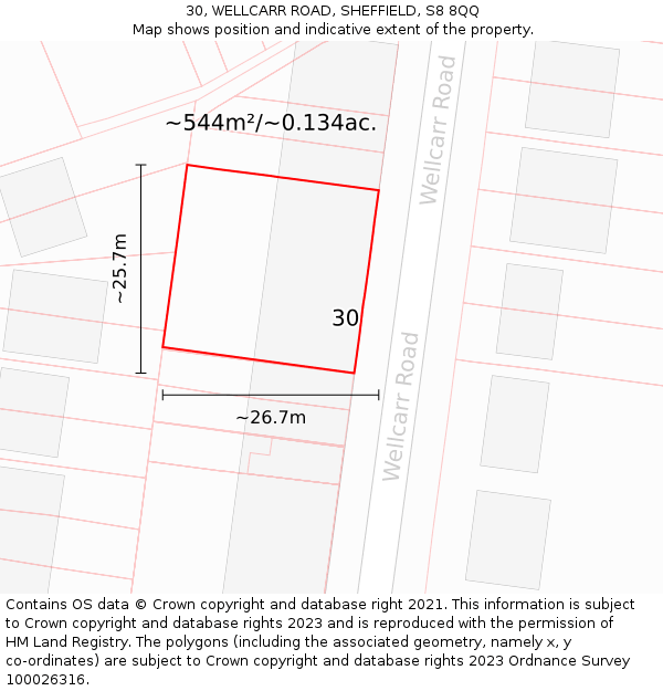 30, WELLCARR ROAD, SHEFFIELD, S8 8QQ: Plot and title map