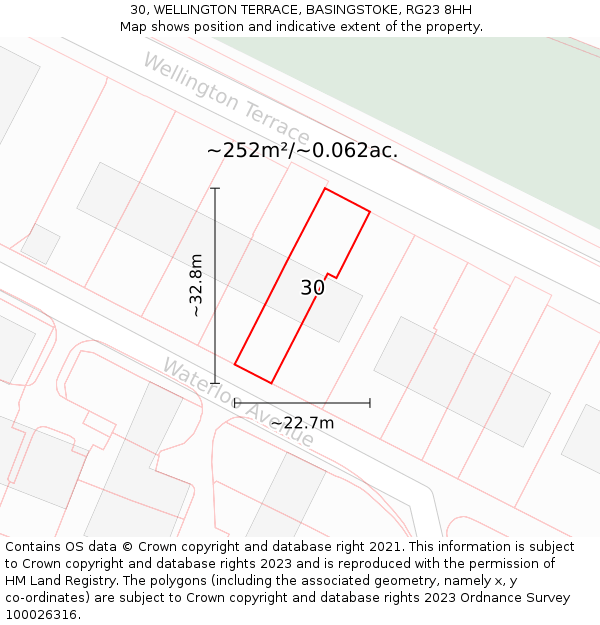30, WELLINGTON TERRACE, BASINGSTOKE, RG23 8HH: Plot and title map
