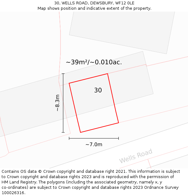 30, WELLS ROAD, DEWSBURY, WF12 0LE: Plot and title map