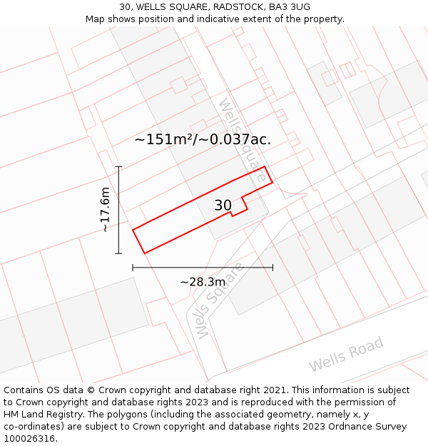 30, WELLS SQUARE, RADSTOCK, BA3 3UG: Plot and title map