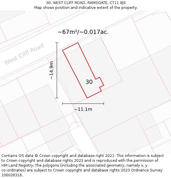 30, WEST CLIFF ROAD, RAMSGATE, CT11 9JS: Plot and title map