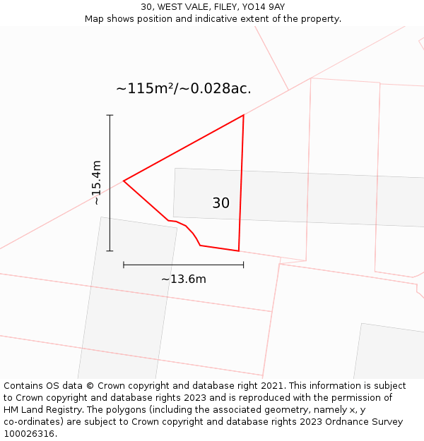 30, WEST VALE, FILEY, YO14 9AY: Plot and title map