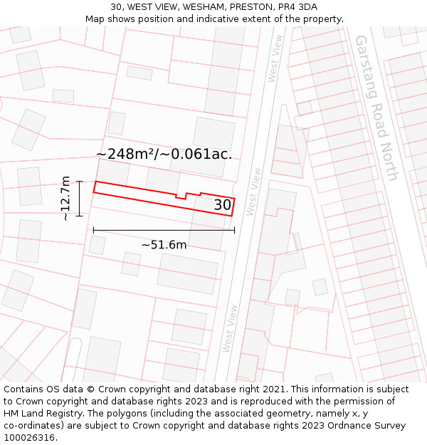 30, WEST VIEW, WESHAM, PRESTON, PR4 3DA: Plot and title map