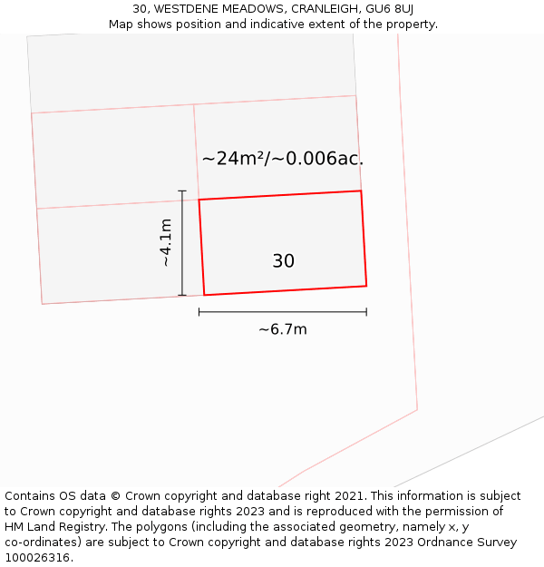 30, WESTDENE MEADOWS, CRANLEIGH, GU6 8UJ: Plot and title map