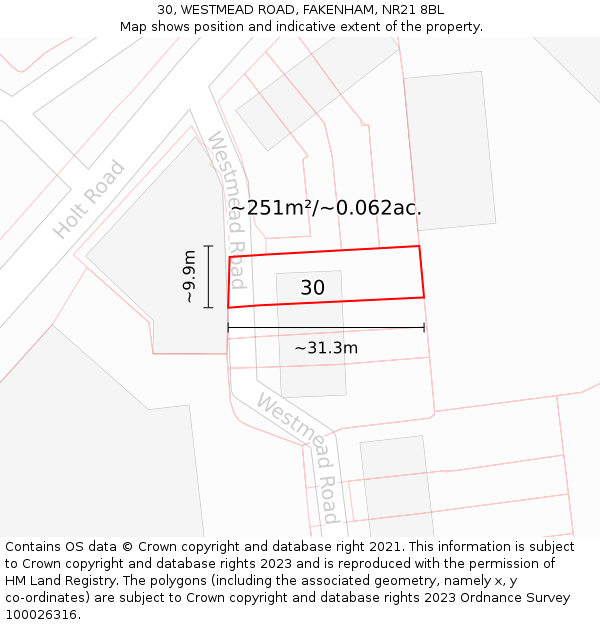 30, WESTMEAD ROAD, FAKENHAM, NR21 8BL: Plot and title map