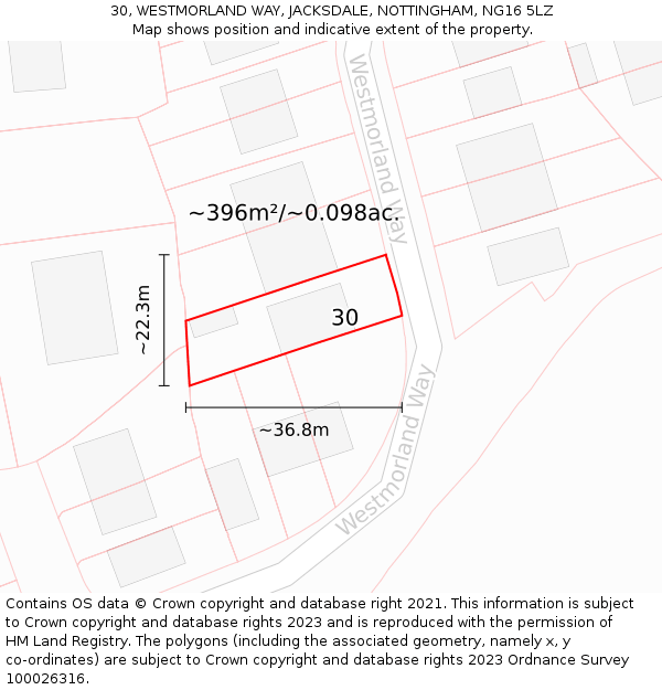 30, WESTMORLAND WAY, JACKSDALE, NOTTINGHAM, NG16 5LZ: Plot and title map