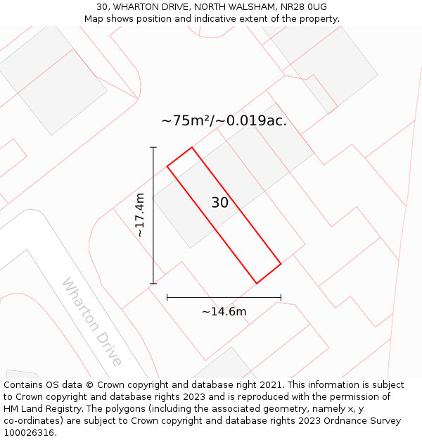 30, WHARTON DRIVE, NORTH WALSHAM, NR28 0UG: Plot and title map