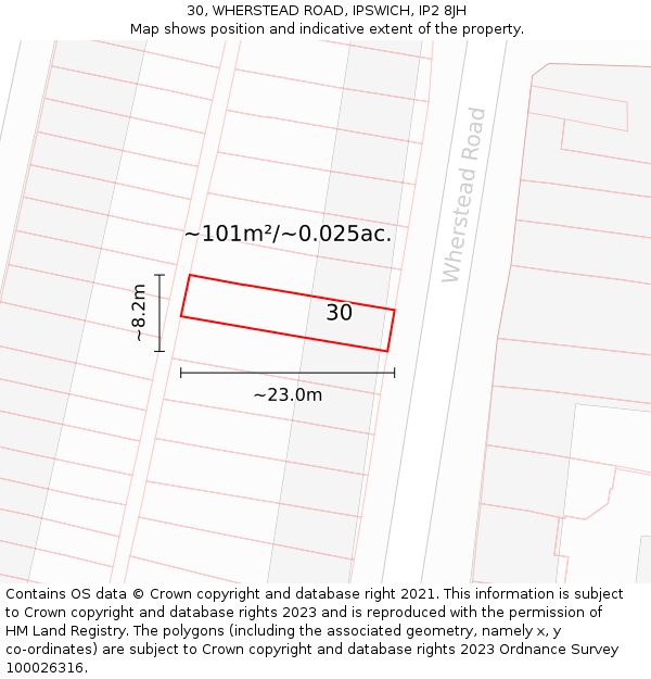 30, WHERSTEAD ROAD, IPSWICH, IP2 8JH: Plot and title map