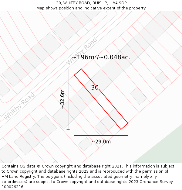 30, WHITBY ROAD, RUISLIP, HA4 9DP: Plot and title map