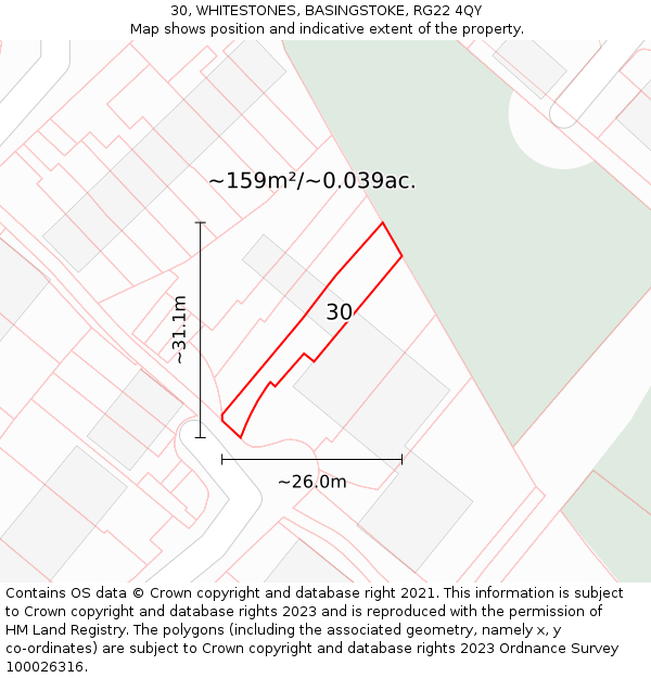 30, WHITESTONES, BASINGSTOKE, RG22 4QY: Plot and title map