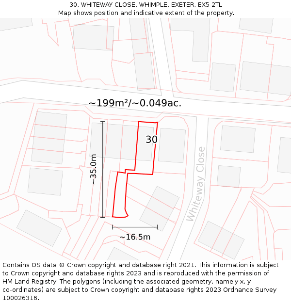 30, WHITEWAY CLOSE, WHIMPLE, EXETER, EX5 2TL: Plot and title map
