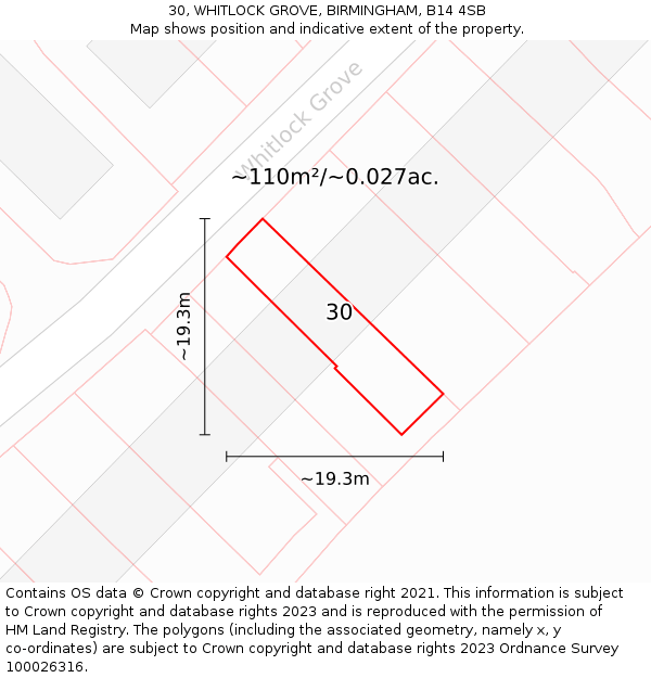 30, WHITLOCK GROVE, BIRMINGHAM, B14 4SB: Plot and title map