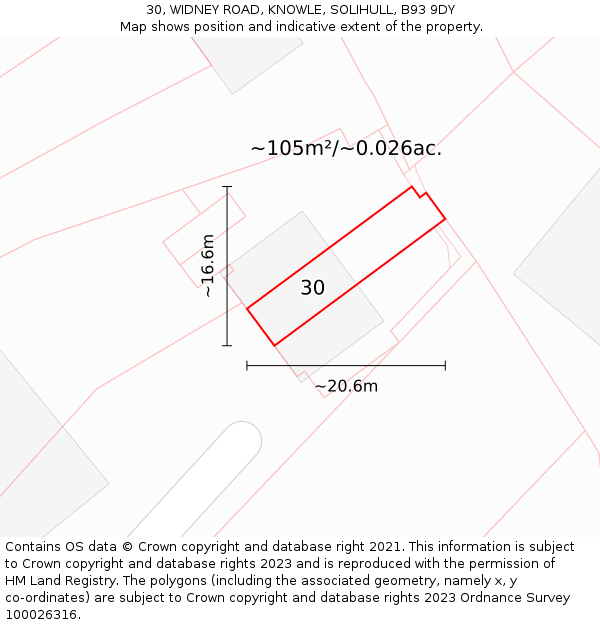 30, WIDNEY ROAD, KNOWLE, SOLIHULL, B93 9DY: Plot and title map