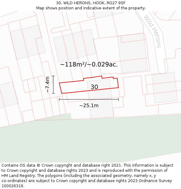 30, WILD HERONS, HOOK, RG27 9SF: Plot and title map
