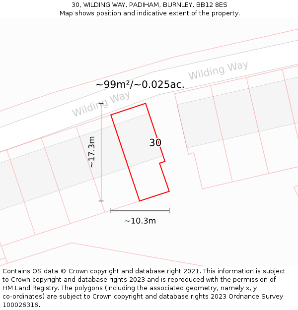 30, WILDING WAY, PADIHAM, BURNLEY, BB12 8ES: Plot and title map