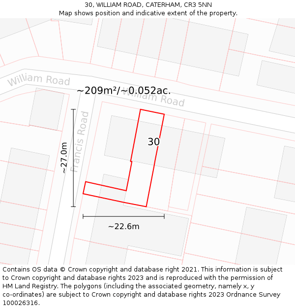 30, WILLIAM ROAD, CATERHAM, CR3 5NN: Plot and title map