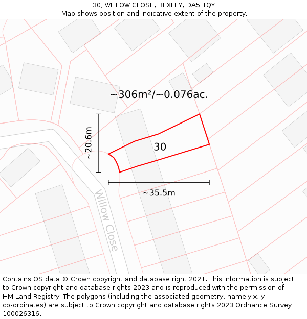 30, WILLOW CLOSE, BEXLEY, DA5 1QY: Plot and title map