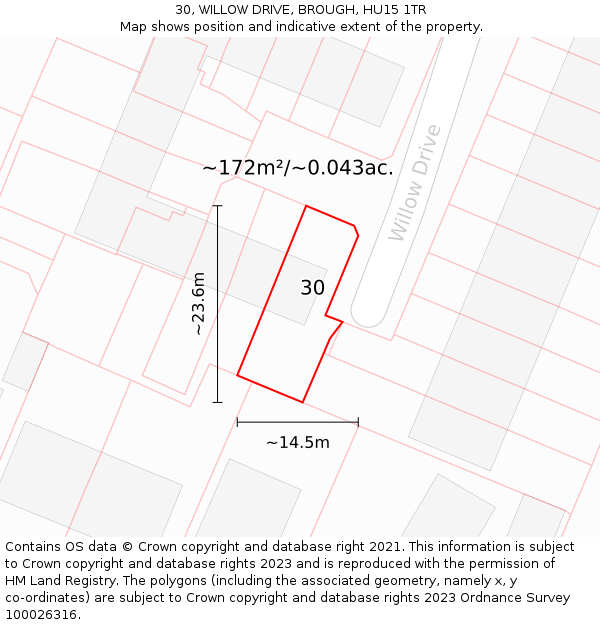 30, WILLOW DRIVE, BROUGH, HU15 1TR: Plot and title map
