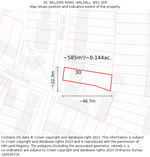 30, WILLOWS ROAD, WALSALL, WS1 2DP: Plot and title map
